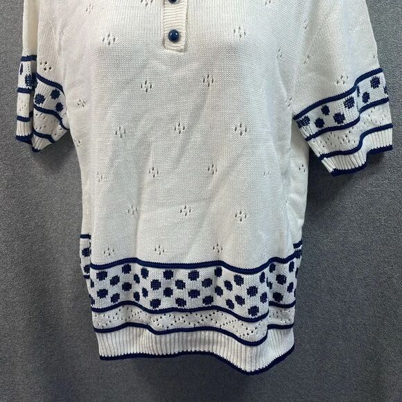 Vintage Cape Cod sportswear white/blue short sleeve‎ sweater size L - Picture 4 of 12